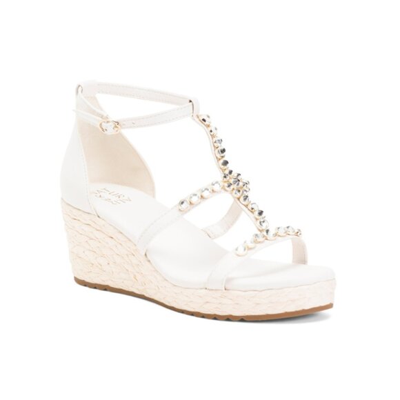 NATURALIZER White Wide Width Serena Wedge Sandals - Picture 1 of 2